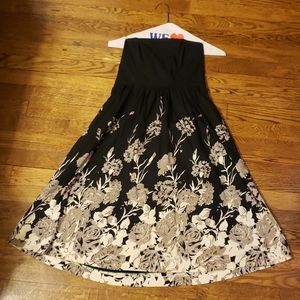 Anthropology Black floral A line strapless dress
